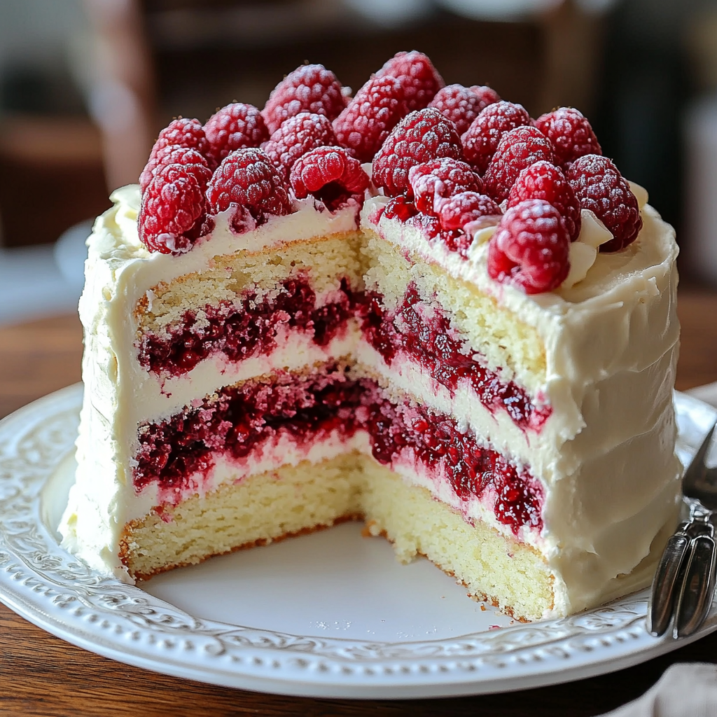 White Chocolate Raspberry Cake Slice