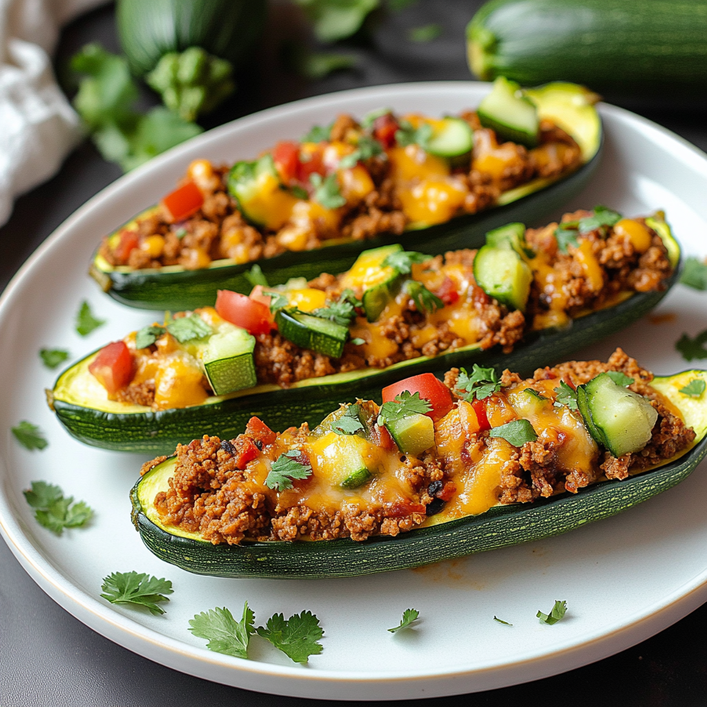 Ground Turkey Taco Zucchini Boats