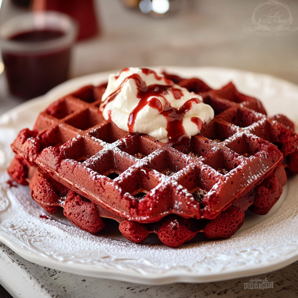 Red Velvet Waffles on a Plate