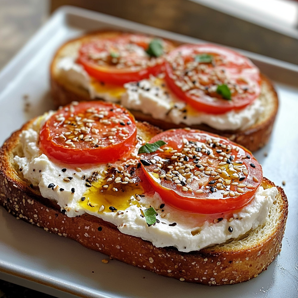 Ricotta & Tomato Toast with Sesame Seeds