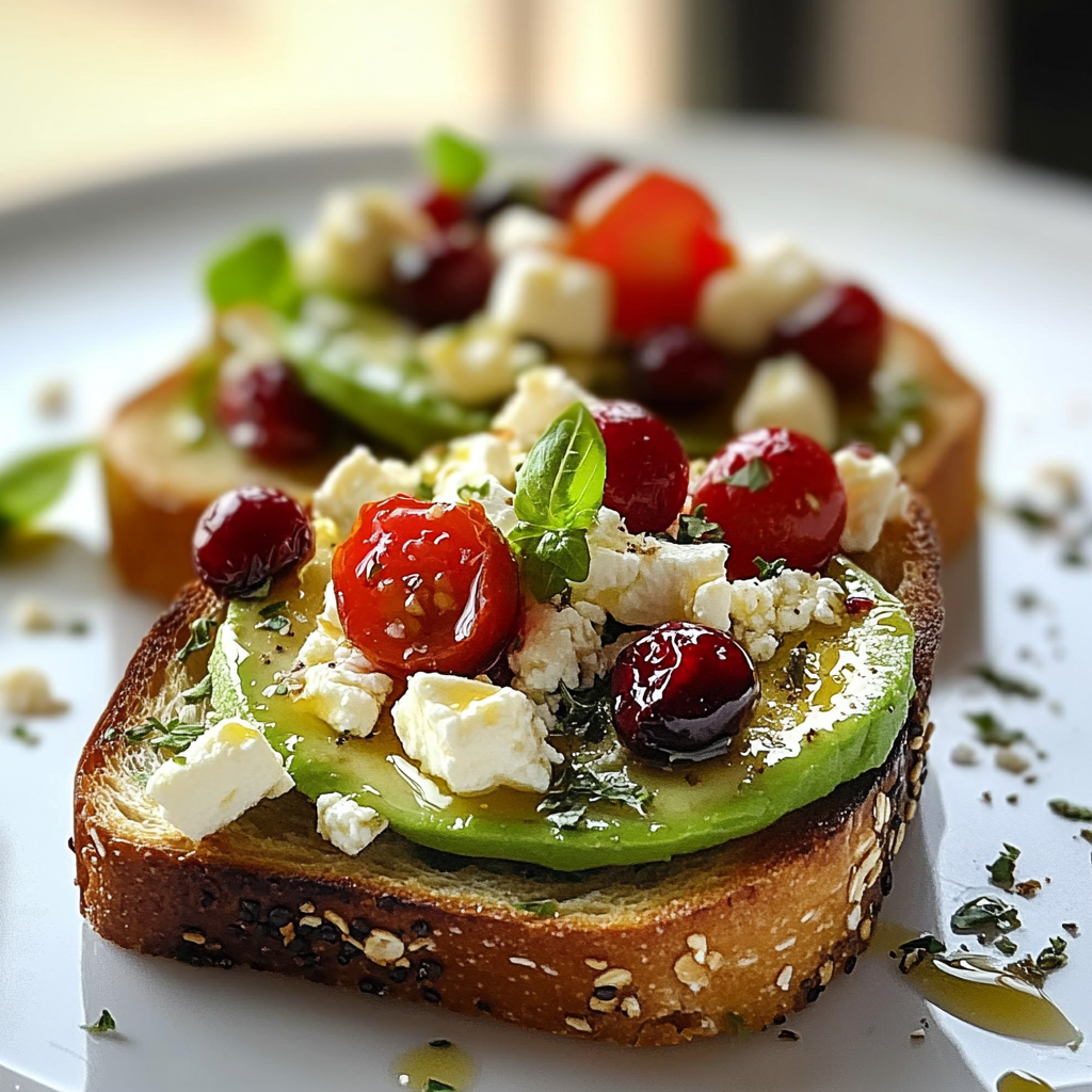 Avocado Feta Toast with Tomato and Cranberries