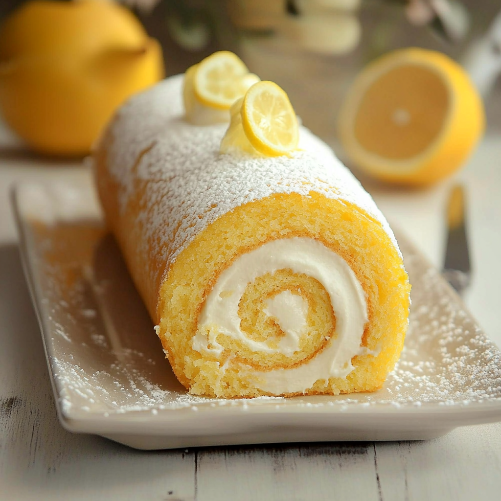 Velvet Lemon Cream Roll Cake Slice
