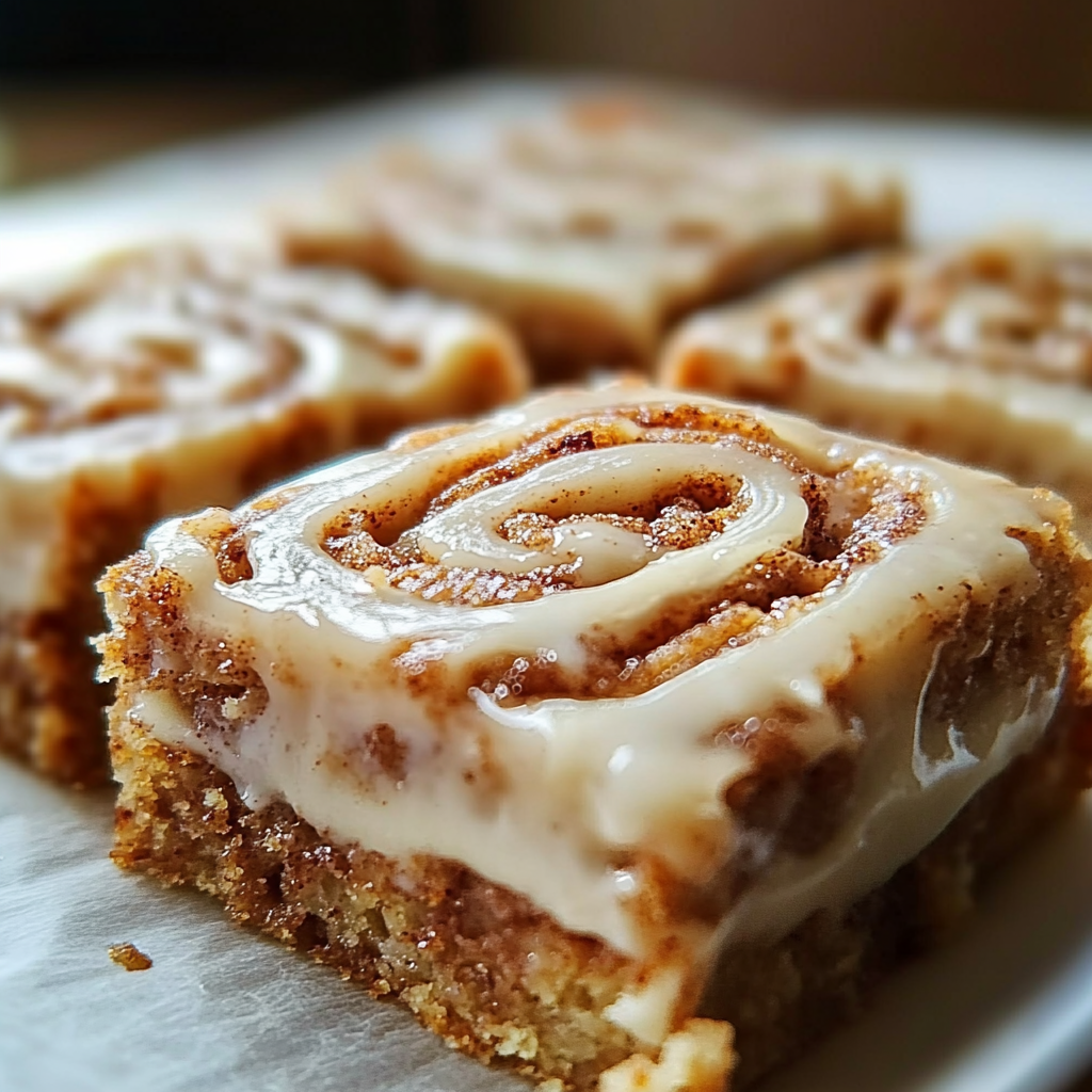 Cinnamon Roll Bliss Bars Close Up