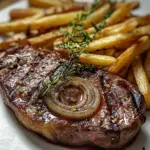 Ribeye Steak with French Onions and Fries