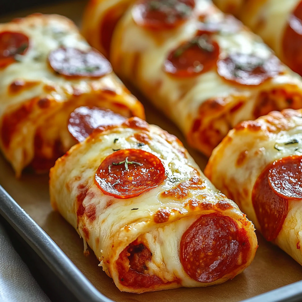 Cheesy Pepperoni Pizza Roll-Ups in a Pan