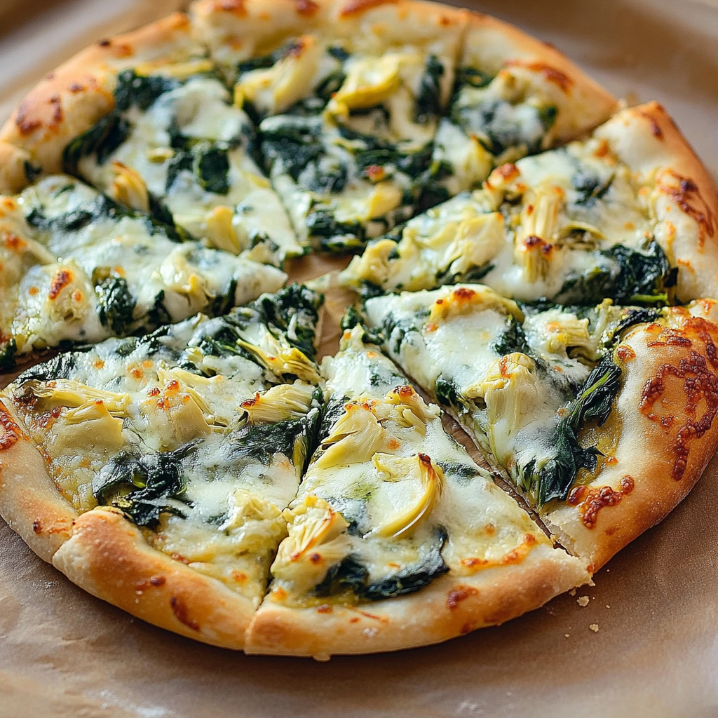 High Protein Spinach Artichoke Pizza