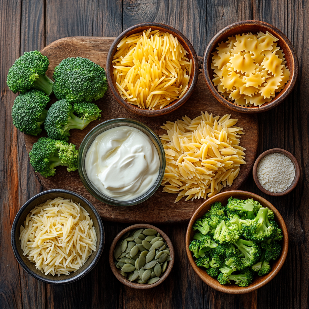 Broccoli Cheddar Orzo Recipe ingredients