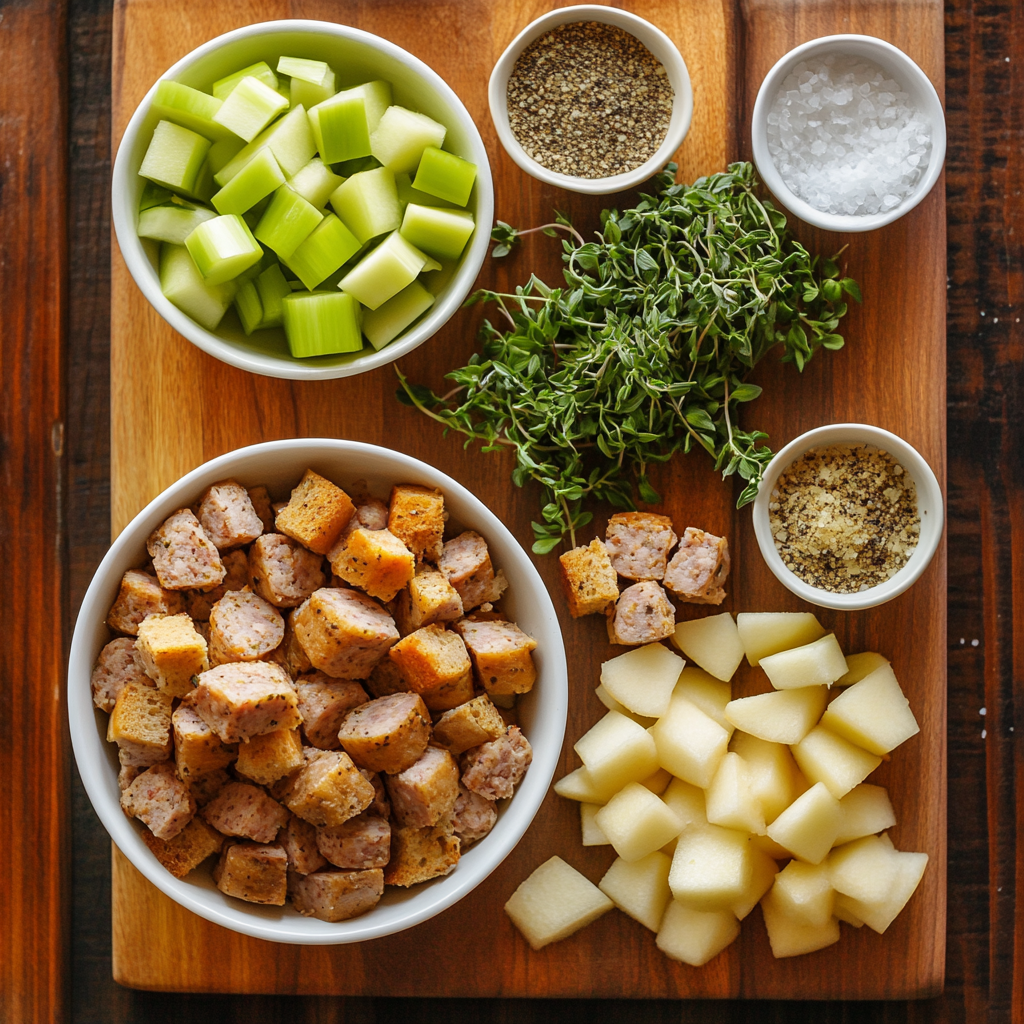 Crockpot Stuffing with Sausage and Apple ingredients