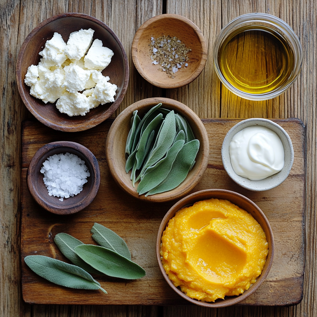 Pumpkin Whipped Feta Dip with Crispy Sage ingredients