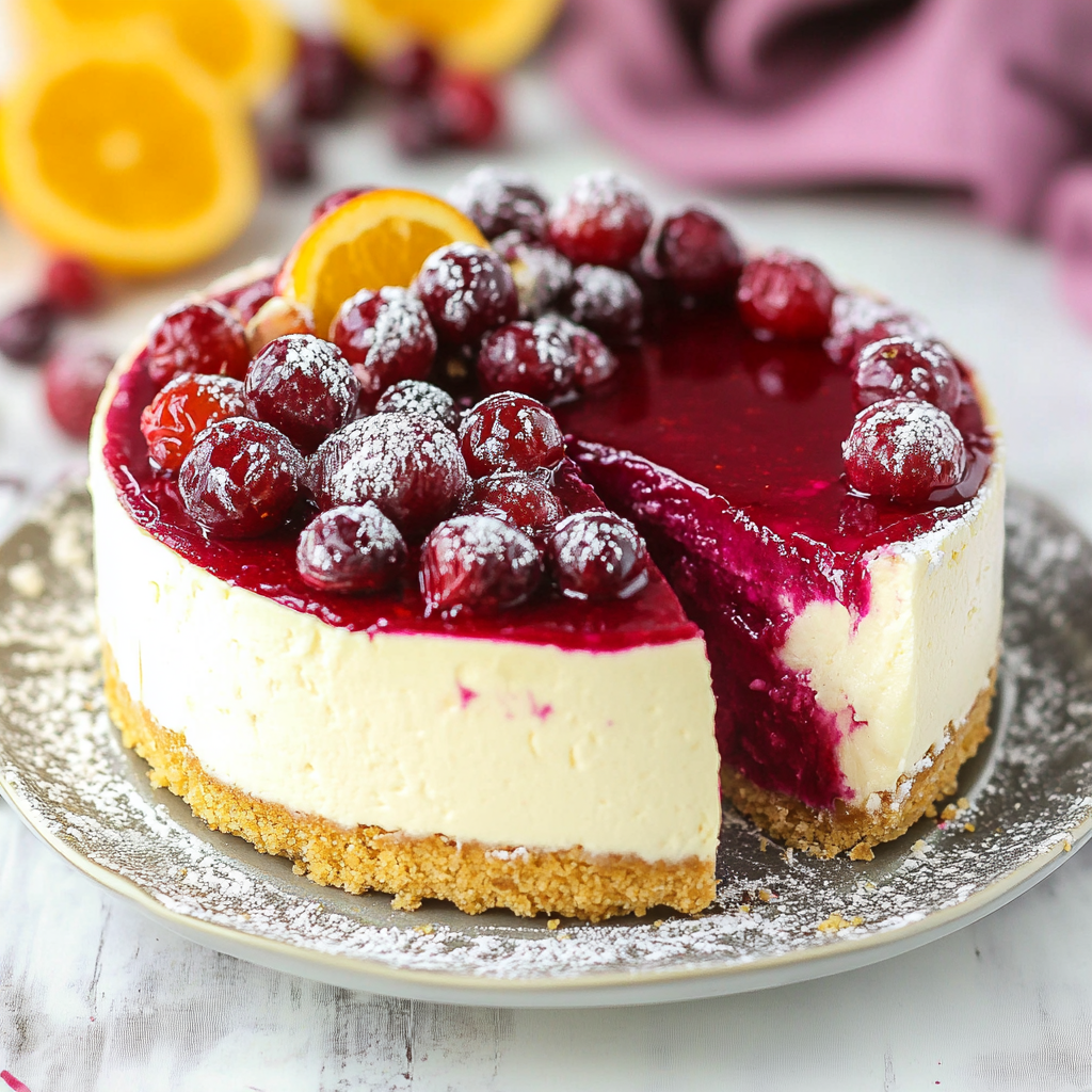 No Bake Cranberry Orange Cheesecake 1
