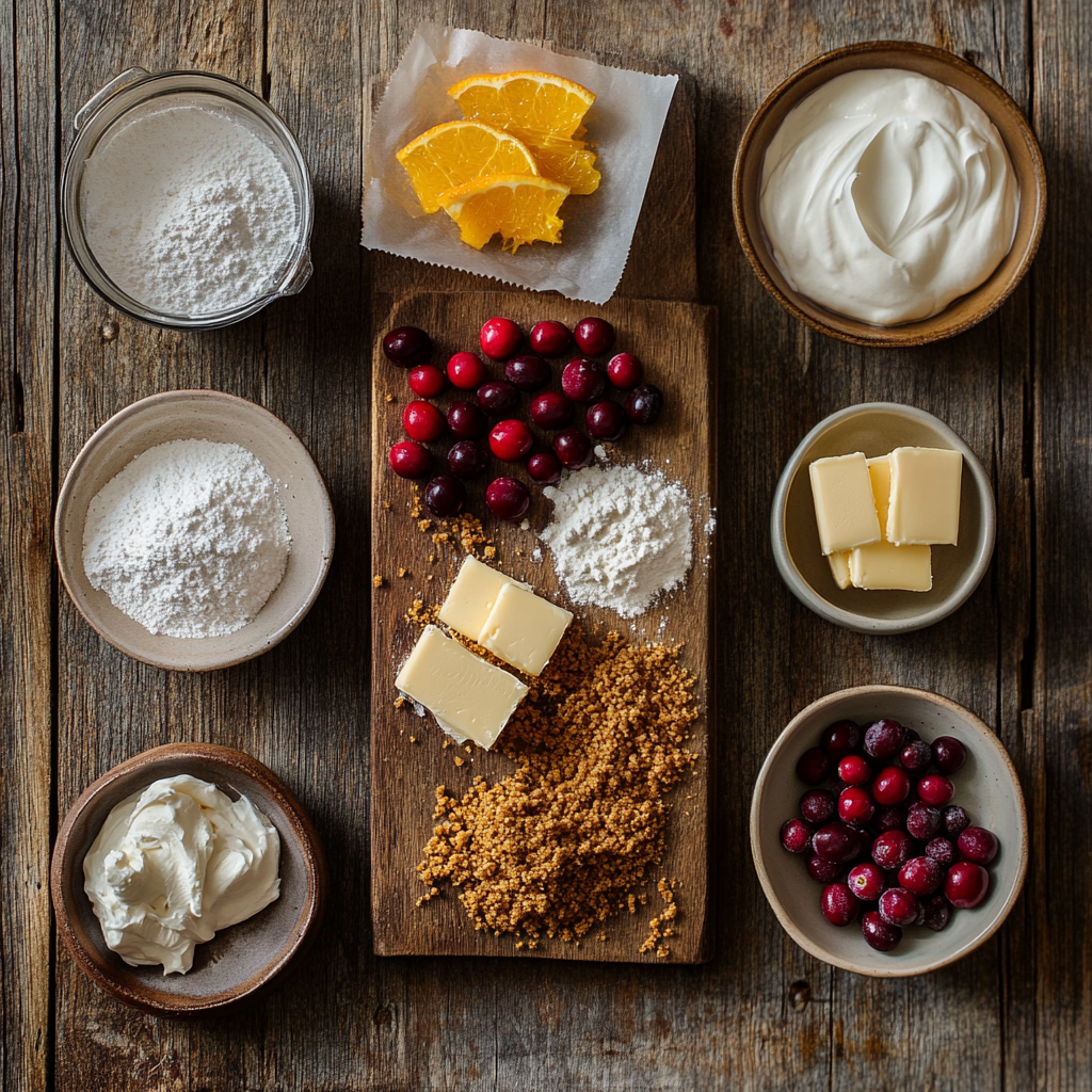 No Bake Cranberry Orange Cheesecake ingredients