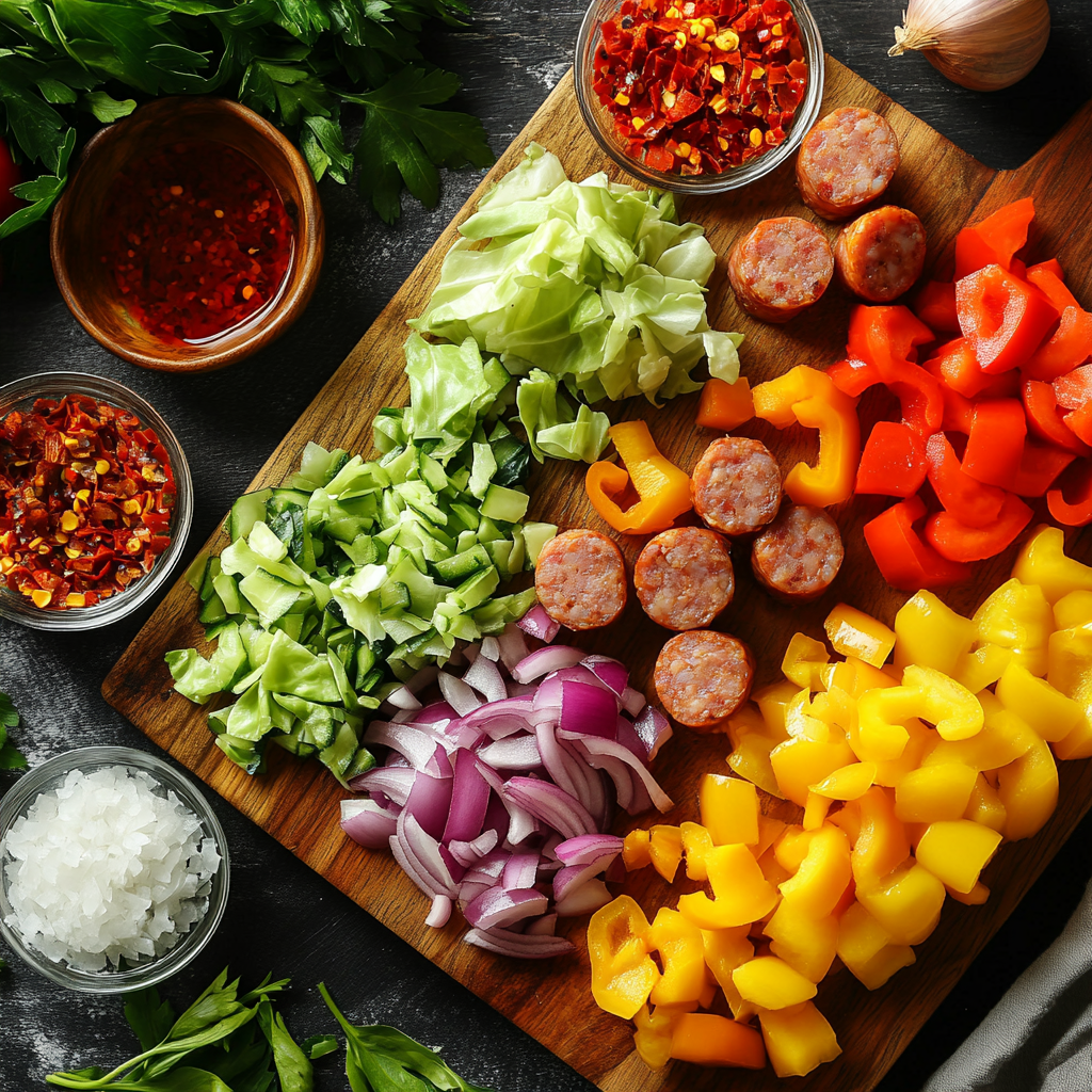 Sausage and Cabbage Stir Fry ingredients