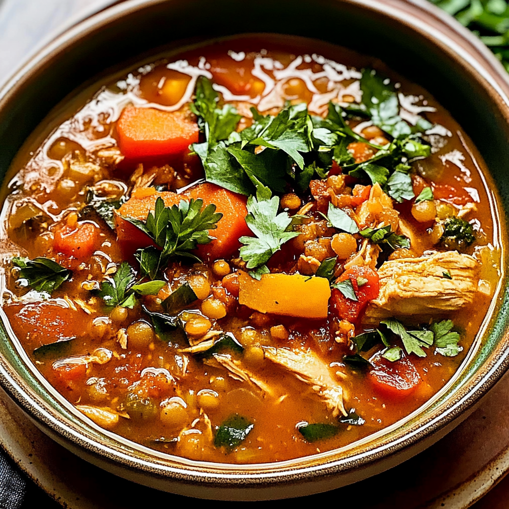 Spiced Chicken Lentil Soup with Hearty Veggies