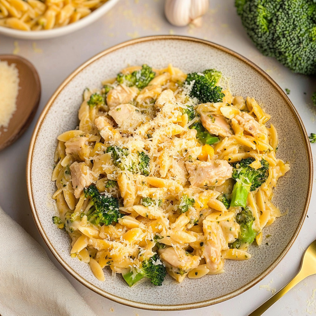 Creamy One Pot Broccoli Cheddar Orzo