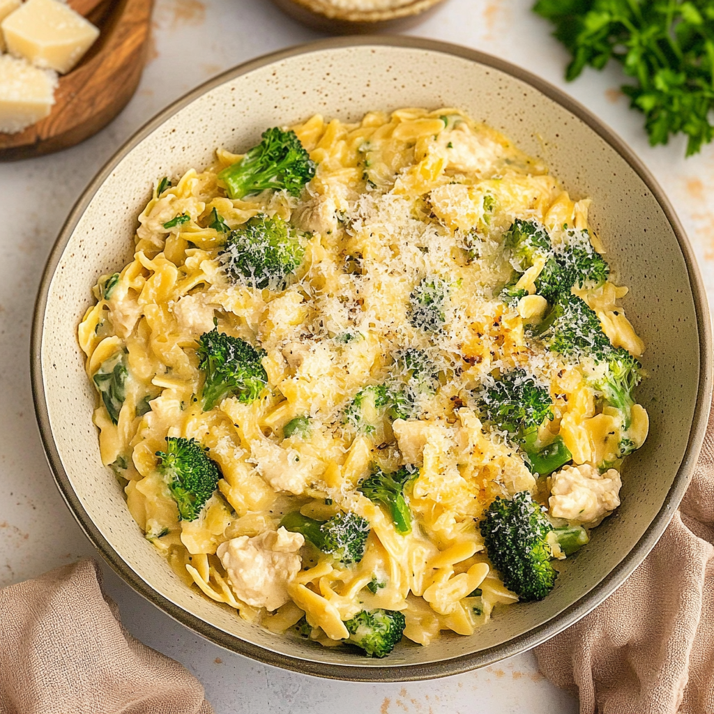 Creamy One Pot Broccoli Cheddar Orzo