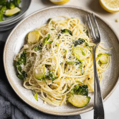 Lemon Parmesan Brussels Sprout Pasta 1