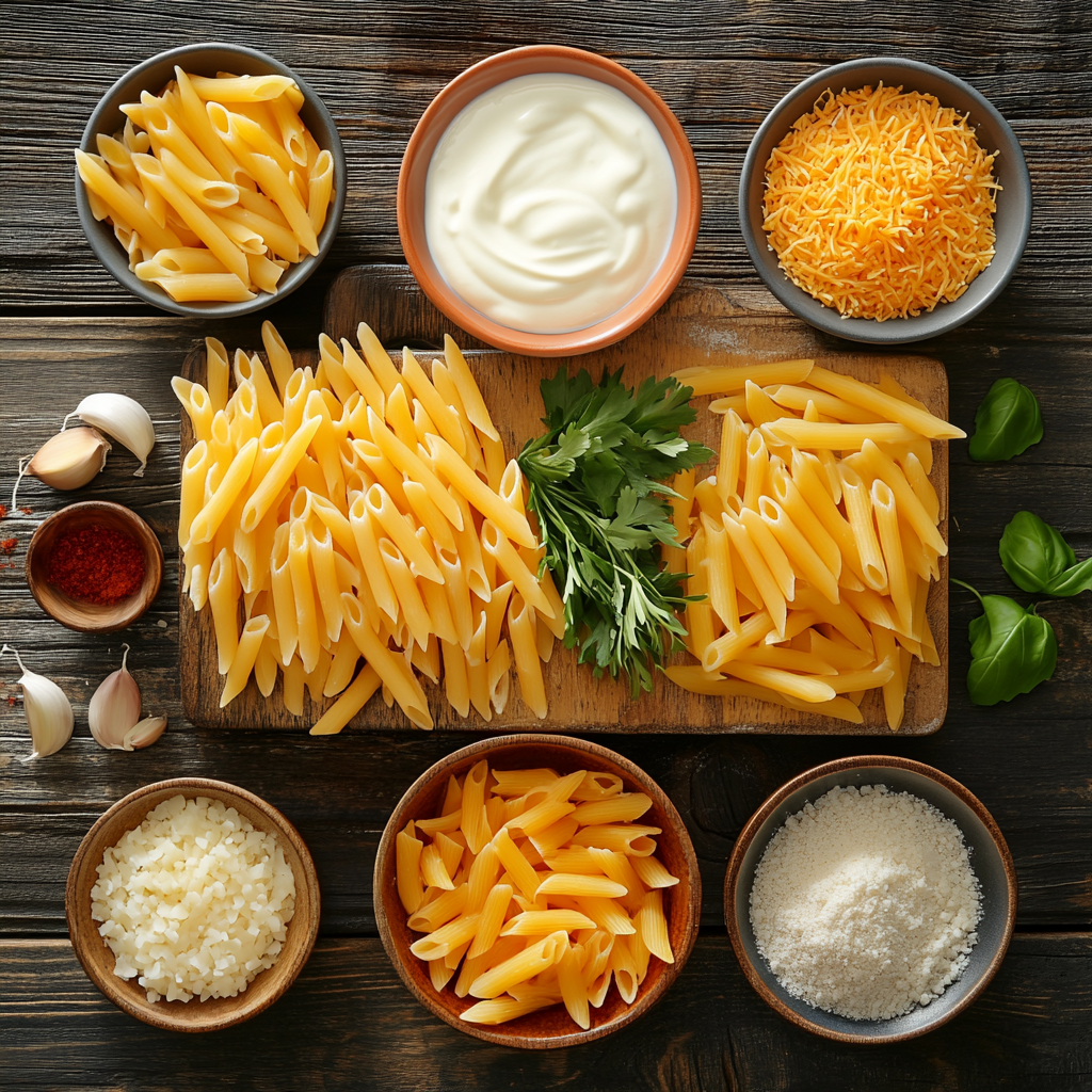 One Pot Cheesy Pasta ingredients