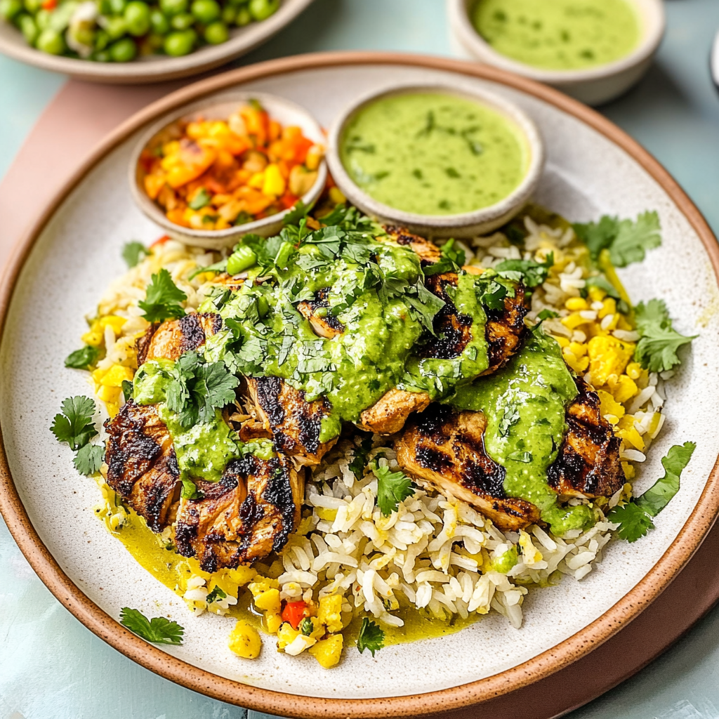 Peruvian Chicken & Rice with Green Sauce