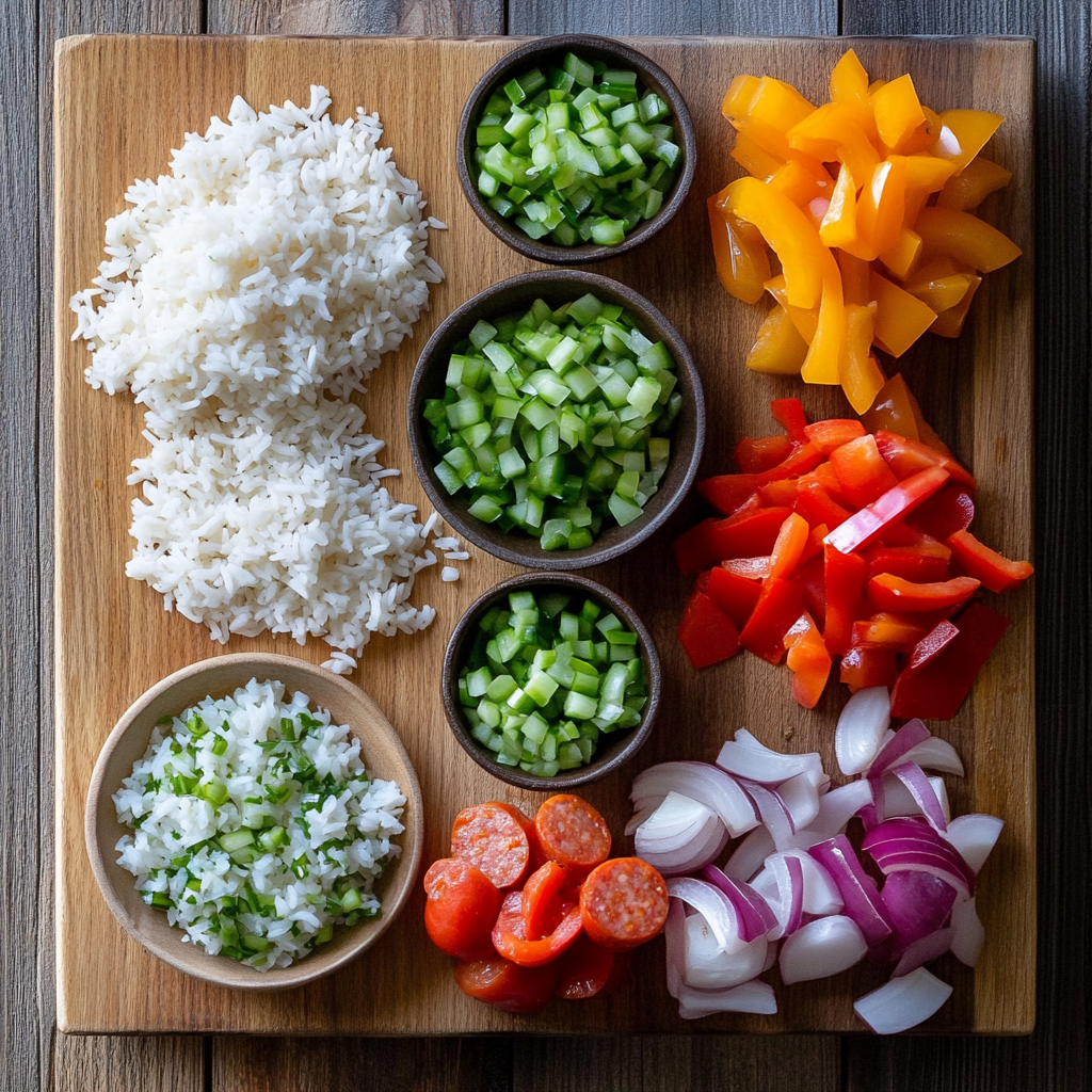 Cajun Sausage and Rice ingredients
