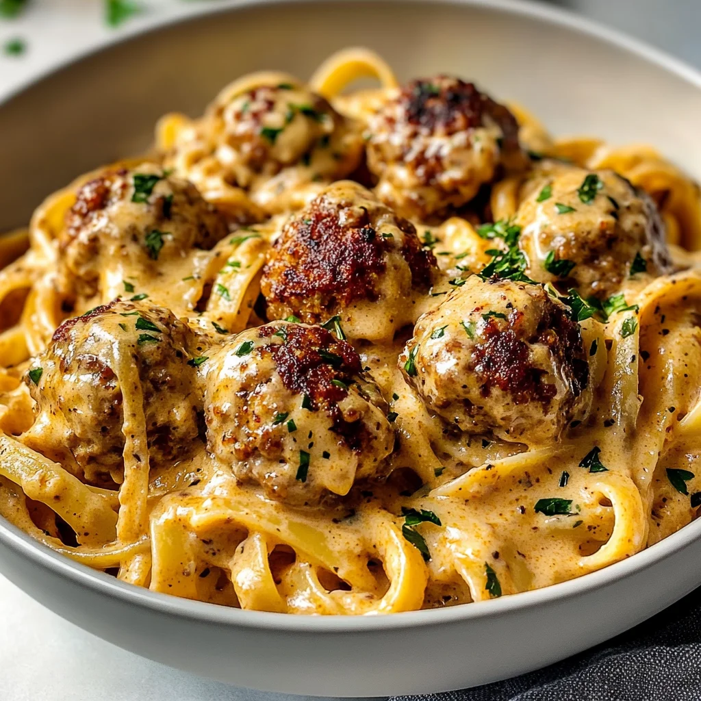 One Pot Creamy Cajun Beef Meatball Pasta image 1