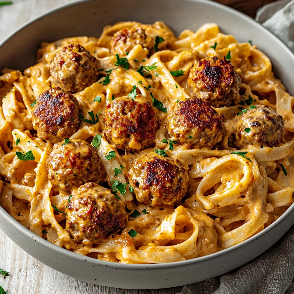 One Pot Creamy Cajun Beef Meatball Pasta image 5