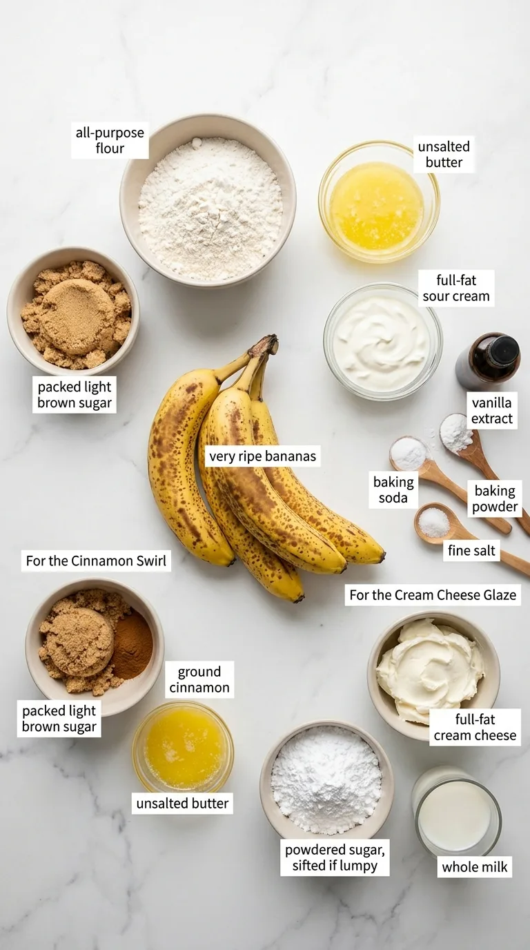 Cinnamon Roll Banana Bread with Cream Cheese Glaze ingredients