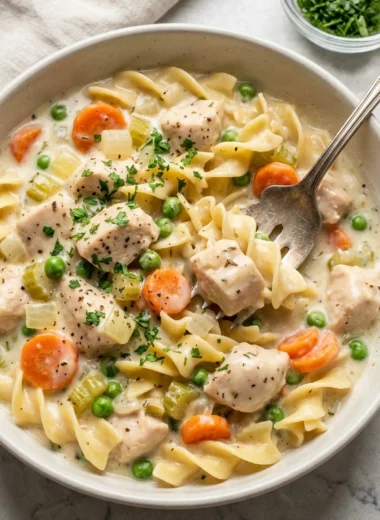 Creamy Chicken and Noodles finished recipe