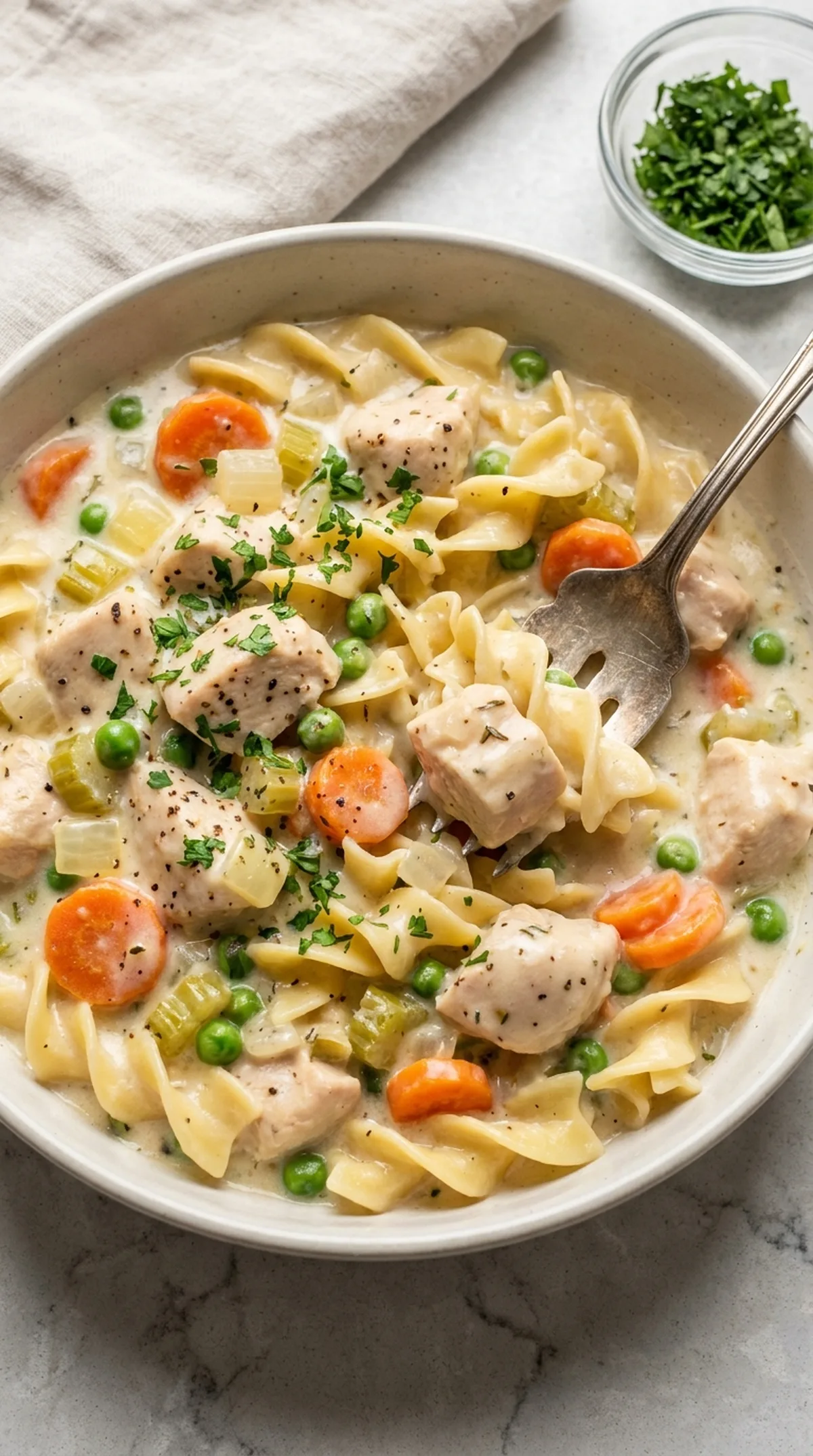 Creamy Chicken and Noodles finished recipe