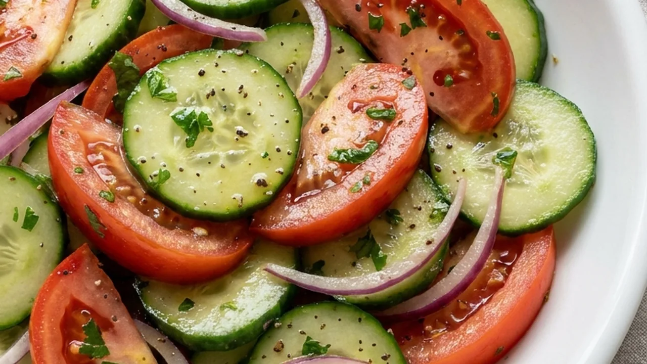 Cucumber and Tomato Salad with Vinegar finished recipe