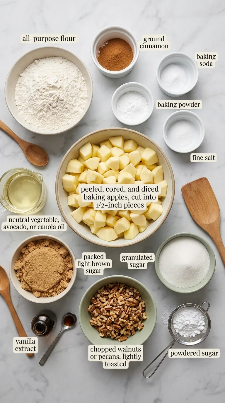 Fresh Apple Cake with Cinnamon and Walnuts ingredients