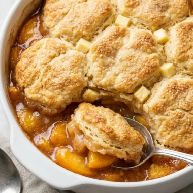 Peach Cobbler with Buttermilk Biscuit Topping finished recipe