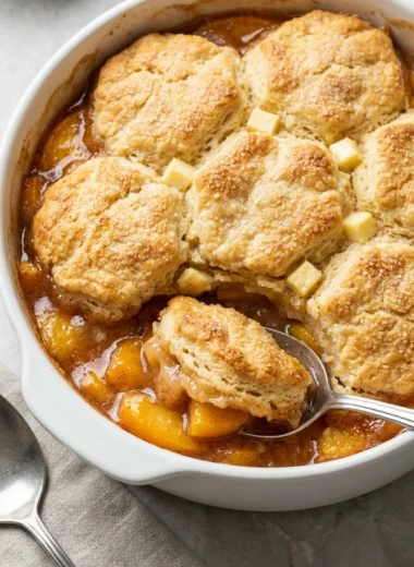 Peach Cobbler with Buttermilk Biscuit Topping finished recipe