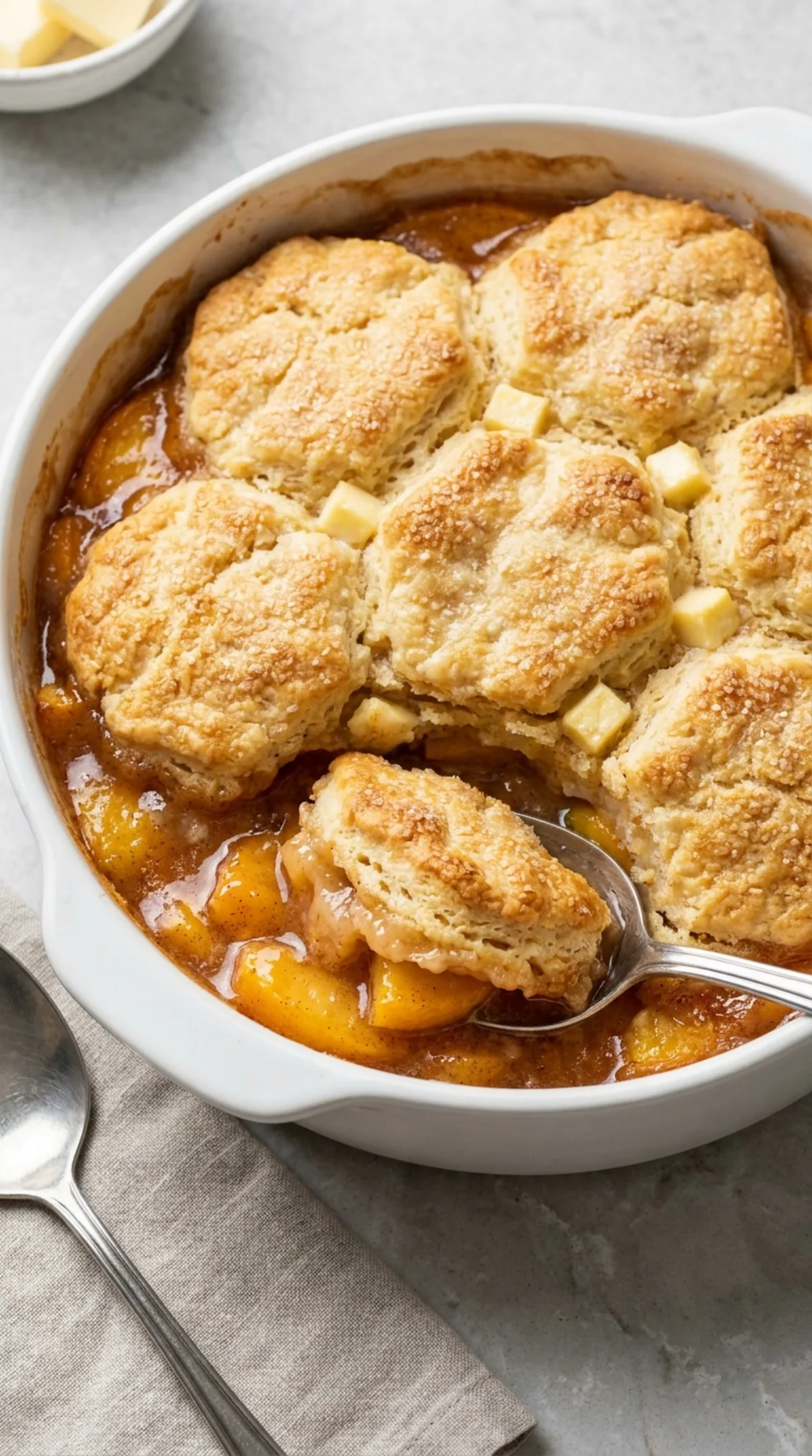 Peach Cobbler with Buttermilk Biscuit Topping finished recipe