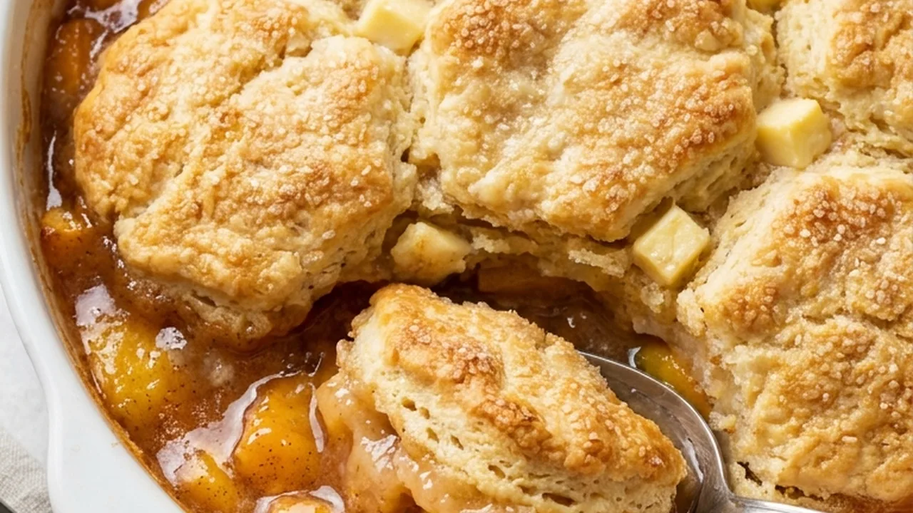 Peach Cobbler with Buttermilk Biscuit Topping finished recipe