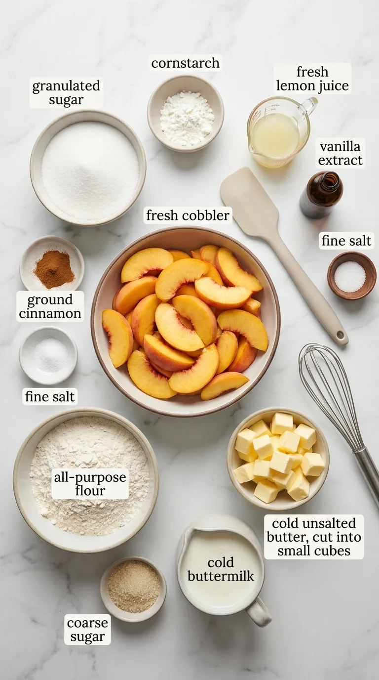 Peach Cobbler with Buttermilk Biscuit Topping ingredients