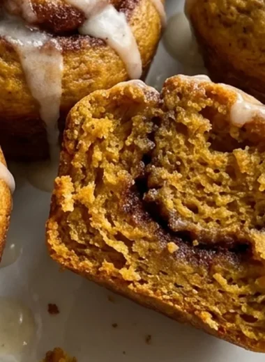 Pumpkin Cinnamon Roll Muffins with Vanilla Glaze finished recipe
