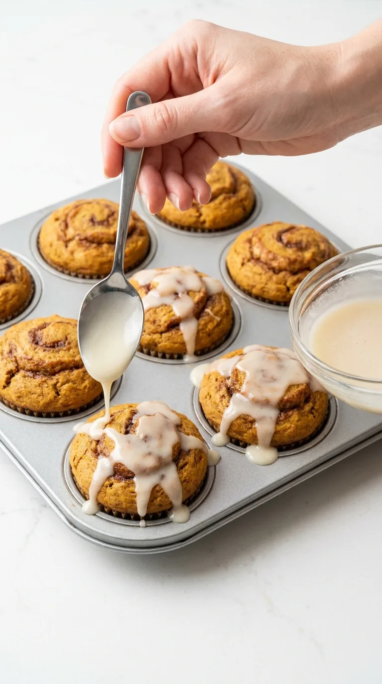 Pumpkin Cinnamon Roll Muffins with Vanilla Glaze step 14