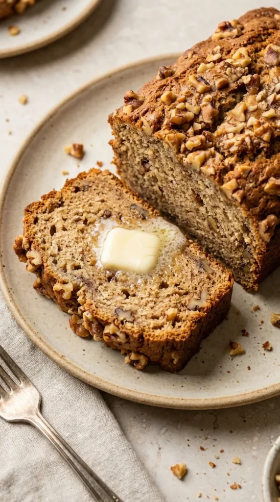 Brown Butter Banana Bread with Toasted Walnuts full finished recipe