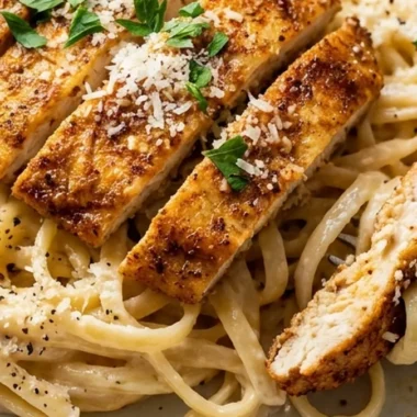 Cajun Chicken Over Creamy Parmesan Linguine finished recipe