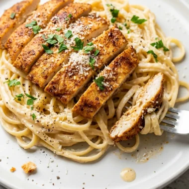 Cajun Chicken Over Creamy Parmesan Linguine finished recipe