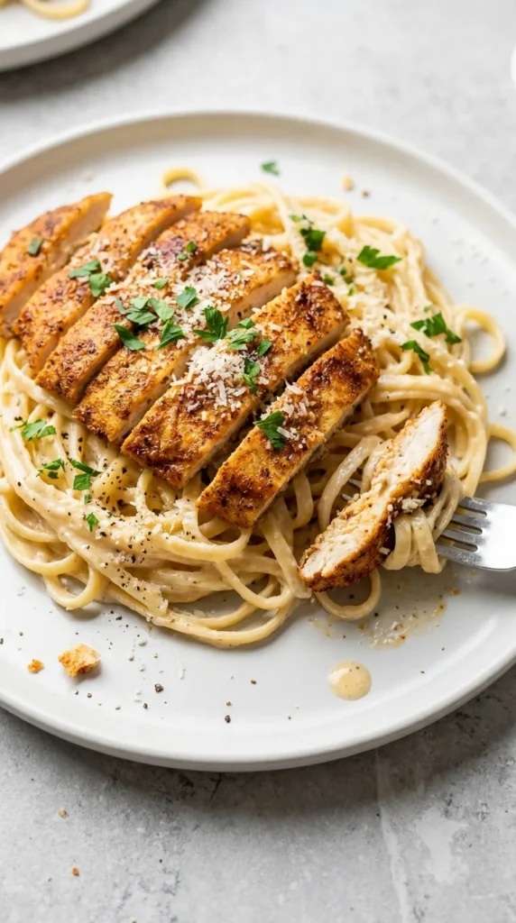 Cajun Chicken Over Creamy Parmesan Linguine full finished recipe