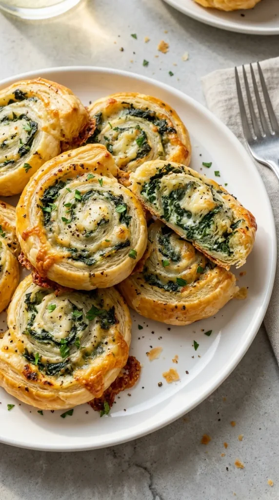 Cheesy Spinach Pinwheels full finished recipe