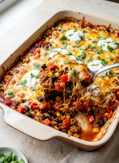 Cheesy Taco Bake Casserole finished recipe