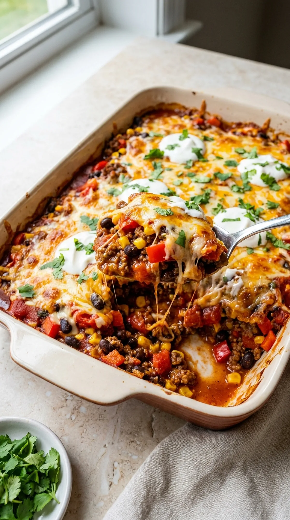 Cheesy Taco Bake Casserole finished recipe