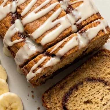 Cinnamon Roll Banana Bread with Cream Cheese Glaze