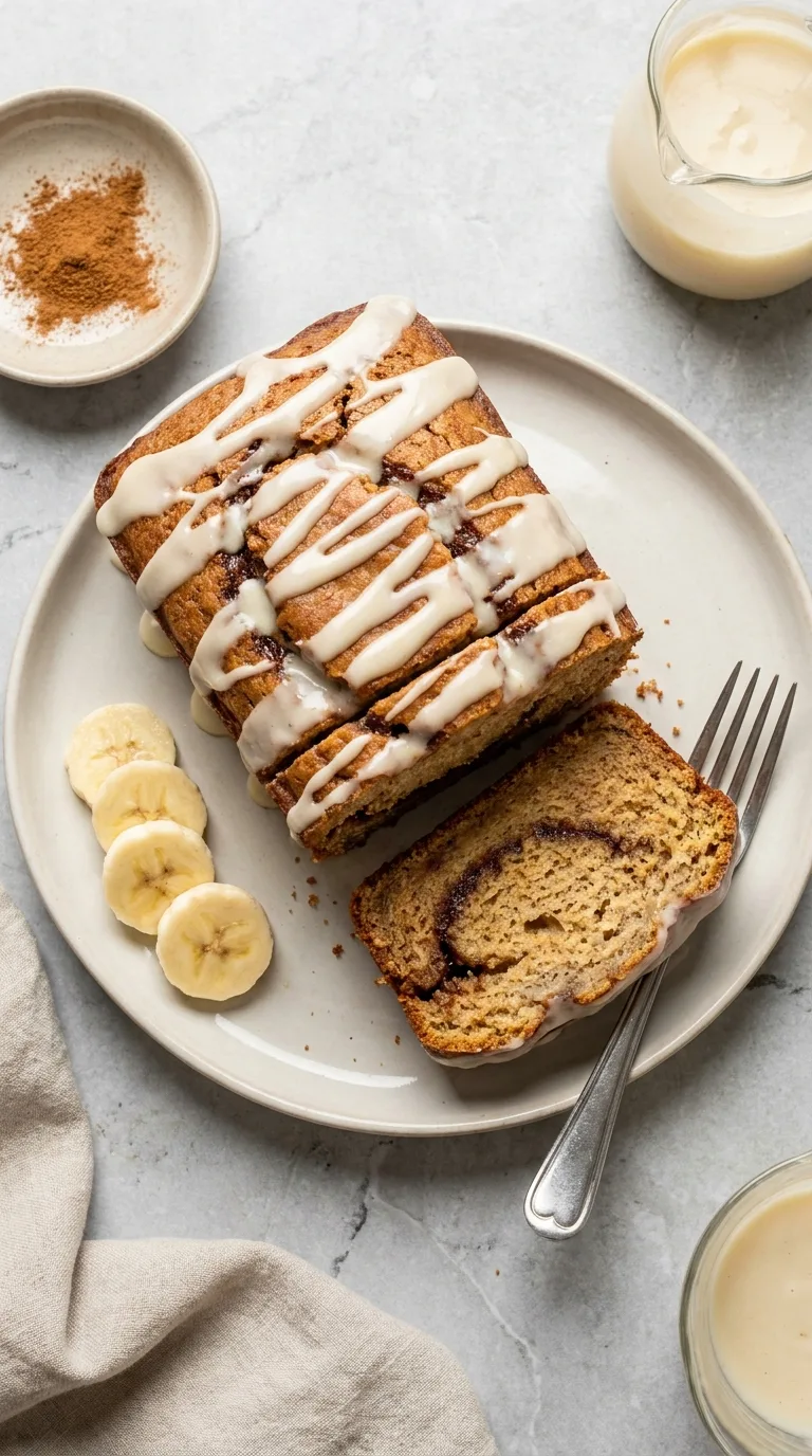 Cinnamon Roll Banana Bread with Cream Cheese Glaze featured image
