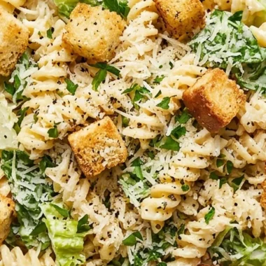 Creamy Caesar Salad Pasta finished recipe