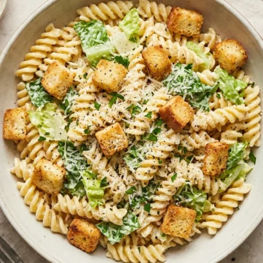 Creamy Caesar Salad Pasta finished recipe