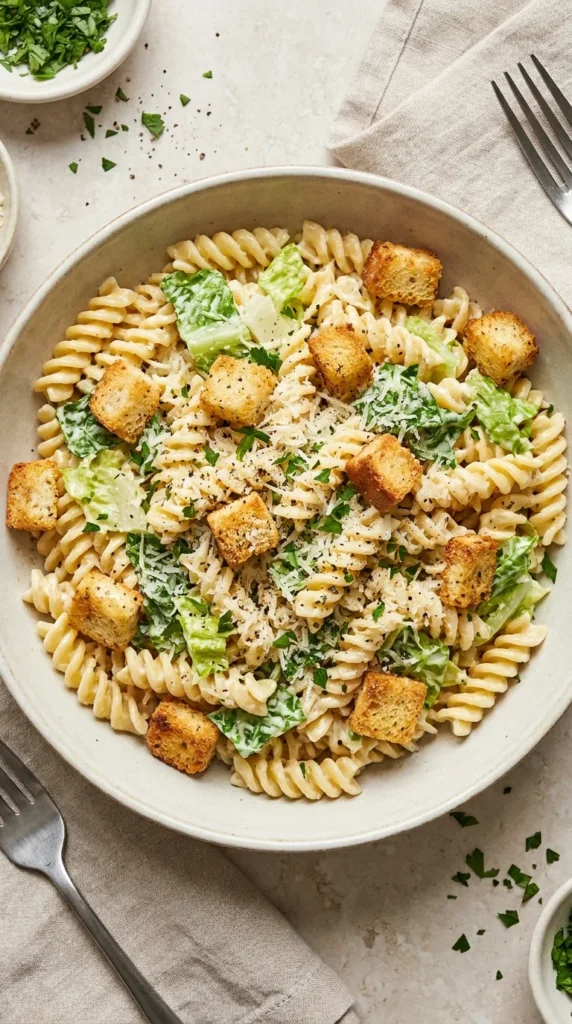 Creamy Caesar Salad Pasta full finished recipe