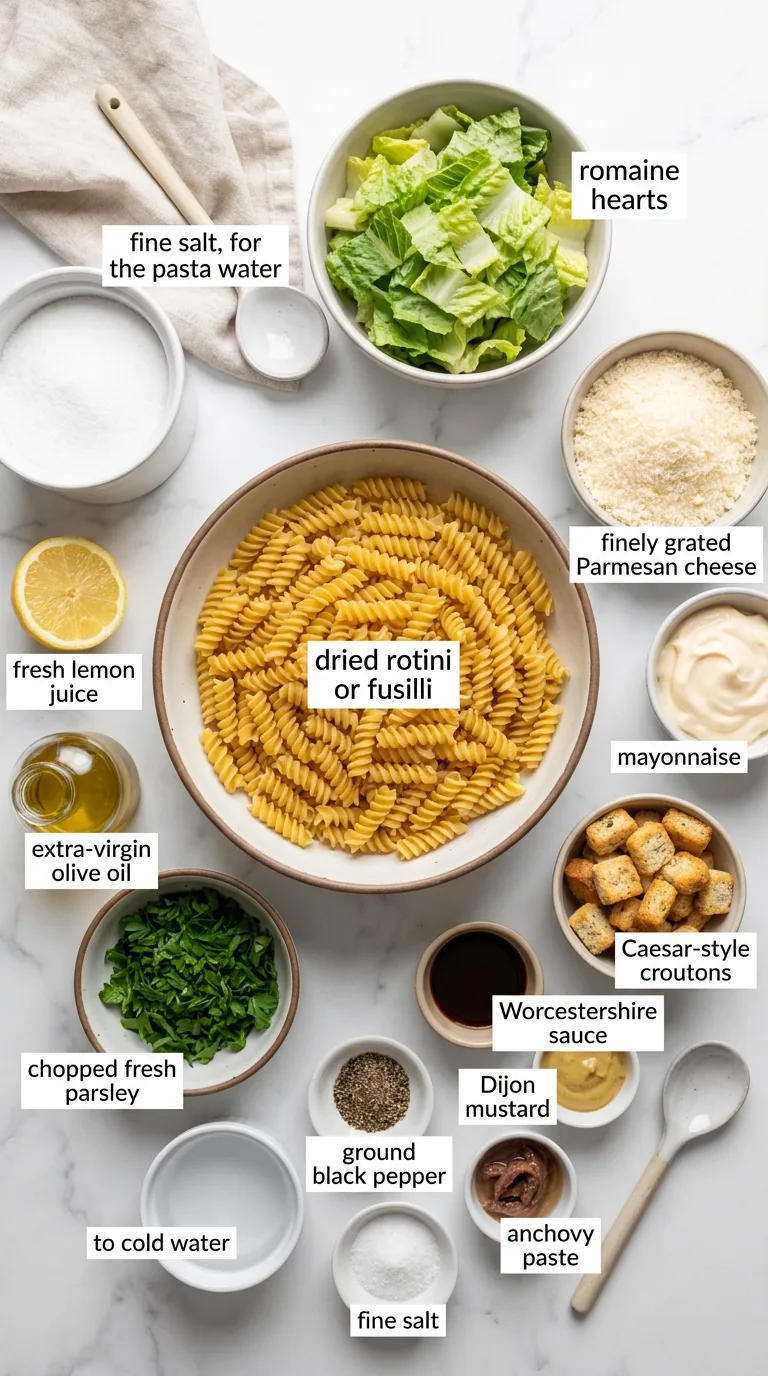 Creamy Caesar Salad Pasta ingredients